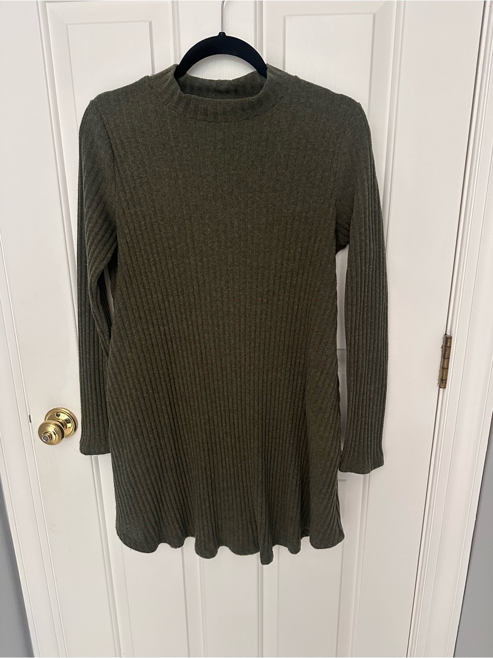 mittoshop Olive Ribbed Crew Neck Sweater Dress